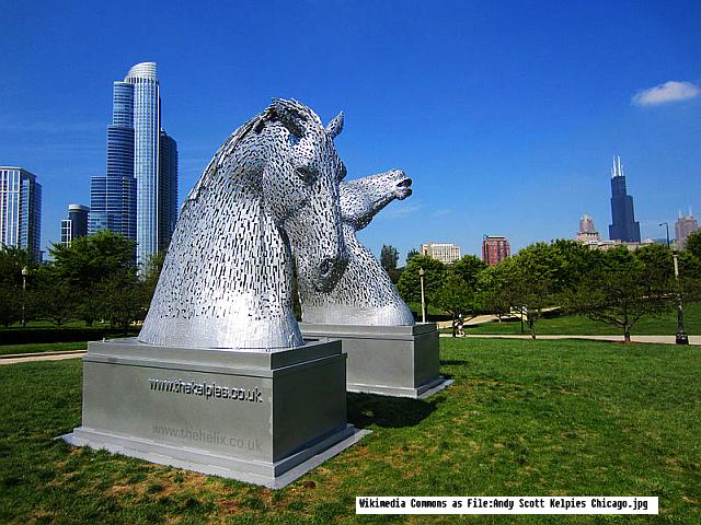 Wikimedia Commons as File:Andy Scott Kelpies Chicago.jpg 